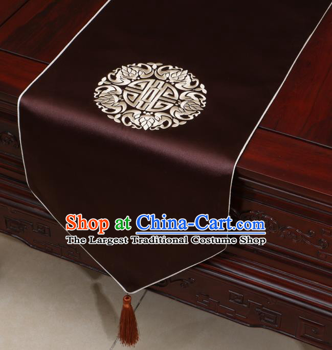 Chinese Classical Embroidered Brown Brocade Table Flag Traditional Satin Household Ornament Table Cover