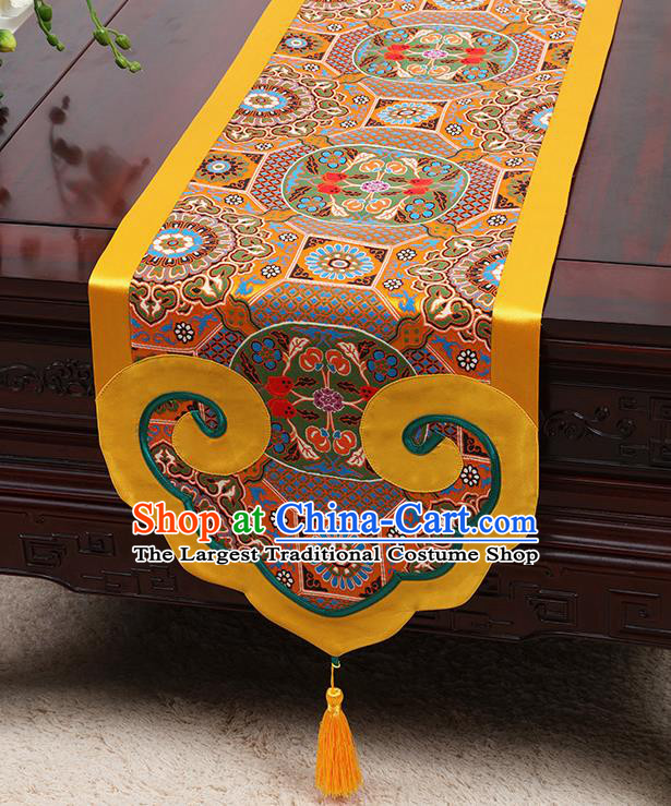 Chinese Classical Pattern Golden Satin Table Flag Traditional Brocade Household Ornament Table Cover