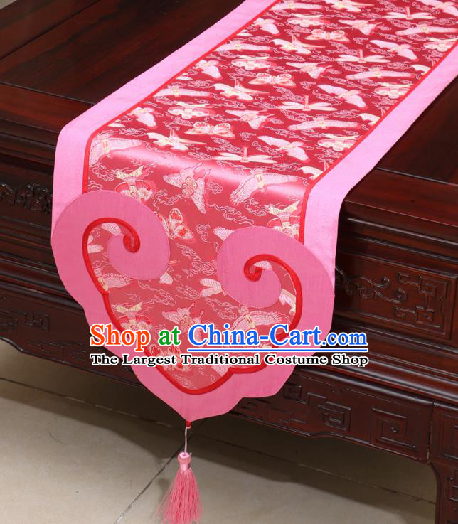 Chinese Classical Kites Pattern Pink Satin Table Flag Traditional Brocade Household Ornament Table Cover