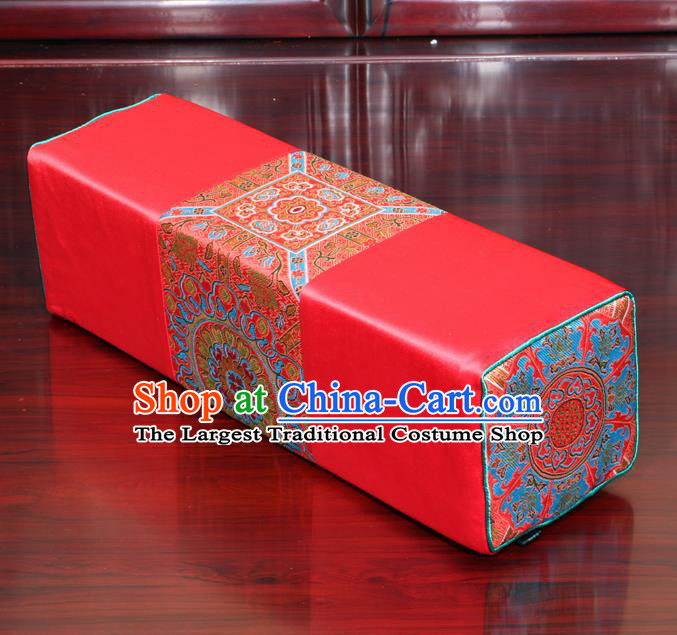 Chinese Traditional Household Accessories Classical Pattern Red Brocade Pillow Armrest Pillow