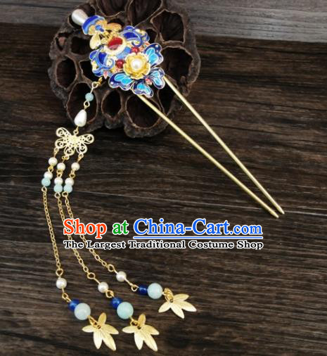 Chinese Ancient Palace Hair Accessories Traditional Classical Tassel Step Shake Blueing Hairpins for Women