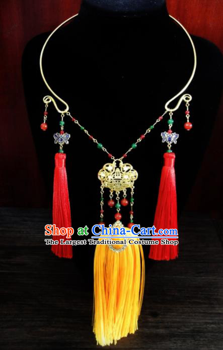 Chinese Ancient Palace Tassel Longevity Lock Jewelry Accessories Traditional Classical Hanfu Necklace for Women