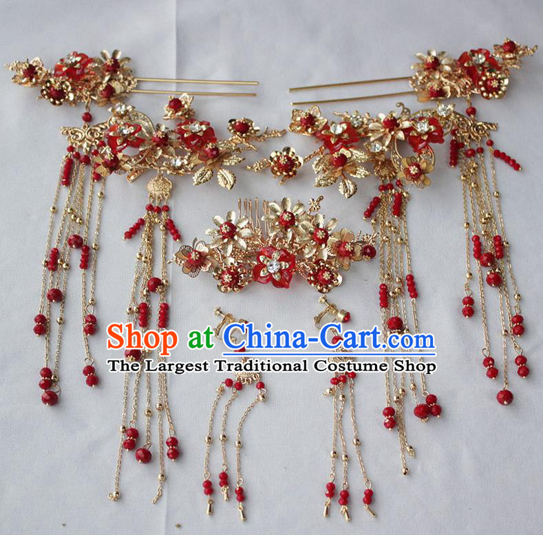 Chinese Ancient Palace Wedding Hair Accessories Traditional Classical Tassel Hairpins Complete Set for Women
