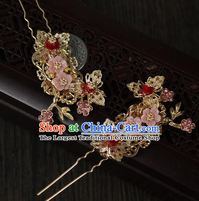 Chinese Ancient Palace Bride Hair Accessories Traditional Classical Wedding Pink Shell Hair Comb Hairpins for Women