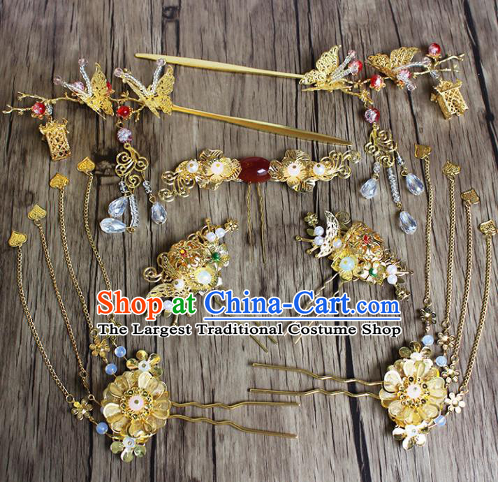 Chinese Ancient Bride Wedding Hair Accessories Traditional Classical Agate Hair Clip Tassel Hairpins for Women