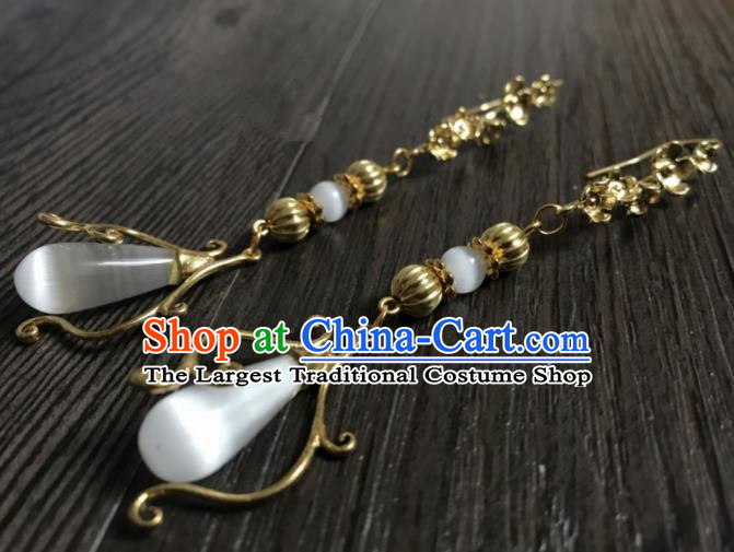 Chinese Ancient Jewelry Accessories Traditional Classical Hanfu Opal Earrings for Women