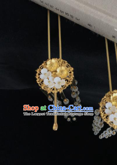 Chinese Ancient Princess Hair Accessories Traditional Golden Tassel Brass Hairpins for Women