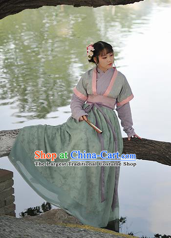 Chinese Ancient Maidservants Green Hanfu Dress Song Dynasty Young Lady Historical Costume Complete Set for Women