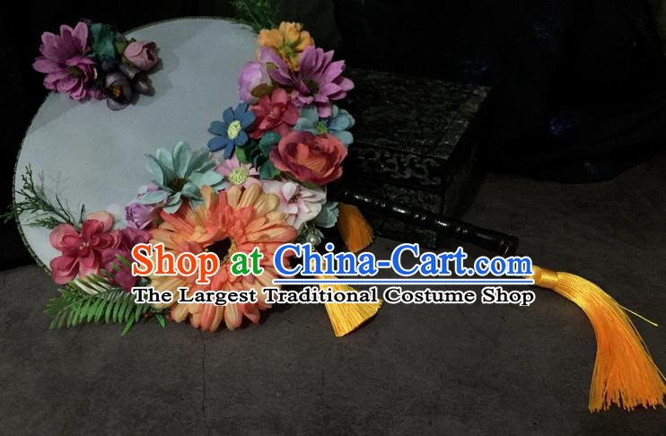 Chinese Ancient Wedding Accessories Traditional Flowers Palace Fans Round Fan for Women