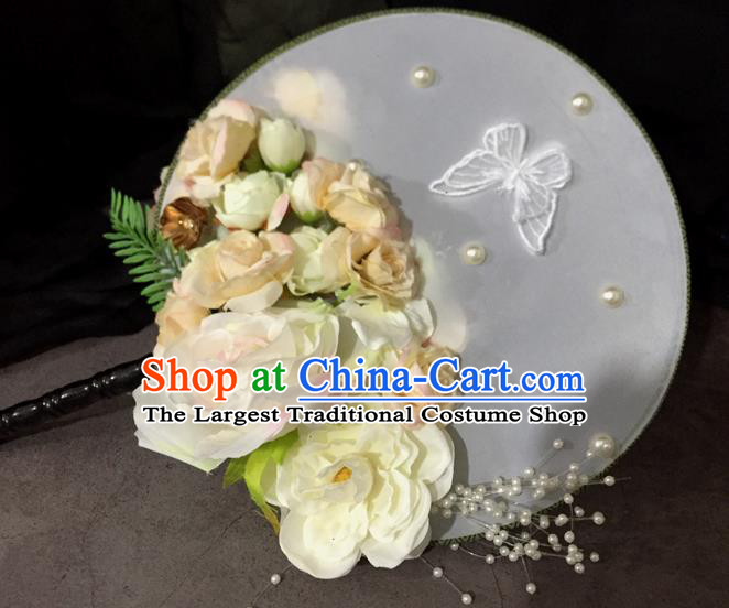 Chinese Ancient Wedding Accessories Traditional White Peony Palace Fans for Women