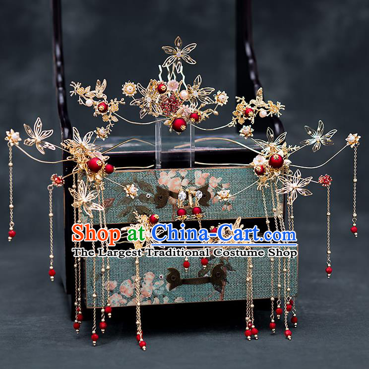 Chinese Ancient Hanfu Wedding Hair Accessories Traditional Bride Tassel Hairpins Hair Combs for Women