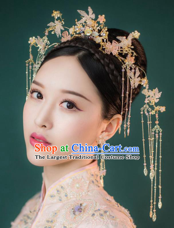 Chinese Ancient Palace Hair Accessories Traditional Bride Tassel Phoenix Coronet for Women