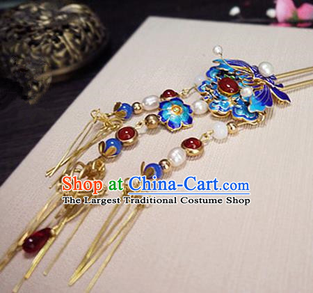 Chinese Ancient Hair Accessories Classical Blueing Hair Clip Traditional Bride Hanfu Hairpins for Women