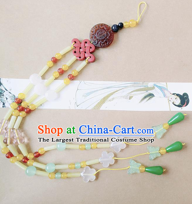 Chinese Ancient Bride Hanfu Jewelry Accessories Tassel Pendant Traditional Palace Jade Brooch for Women