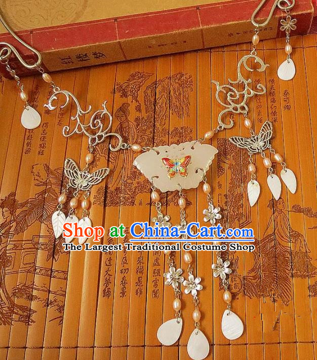 Chinese Ancient Princess Jewelry Accessories Traditional Hanfu Jade Butterfly Necklace for Women