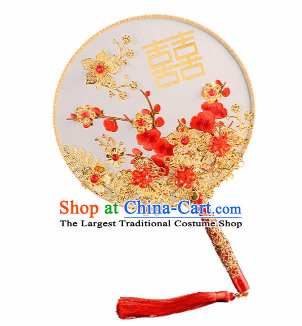 Chinese Traditional Bride Round Fans Classical Ancient Hanfu Palace Fans for Women