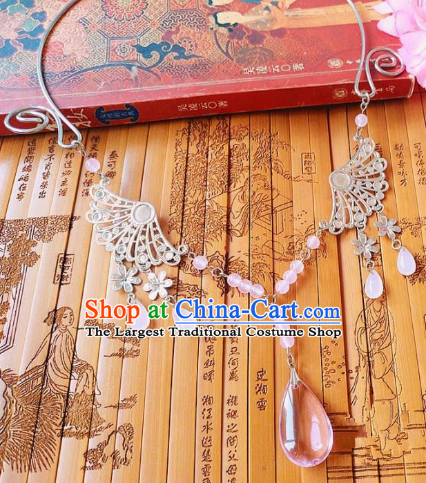 Chinese Ancient Bride Hanfu Accessories Traditional Palace Pink Crystal Necklace for Women