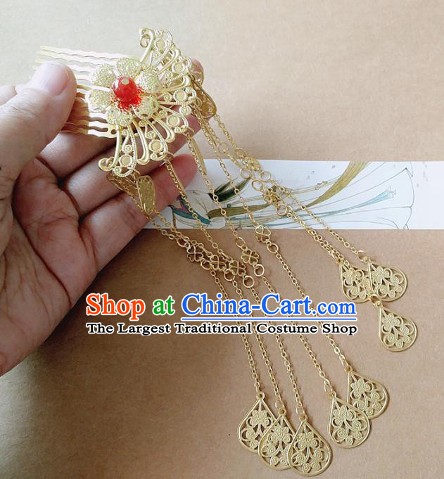 Chinese Ancient Princess Hair Accessories Traditional Hanfu Golden Tassel Hair Comb Hairpins for Women