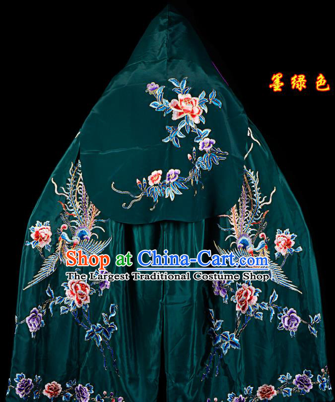 Professional Chinese Traditional Beijing Opera Swordswomen Costume Embroidered Atrovirens Cloak for Adults