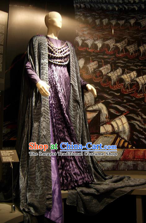 Traditional Greek Stage Performance Costume Ancient Greek Peplos Purple Dress for Women