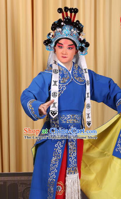 Professional Chinese Beijing Opera Takefu Costume Ancient Imperial Bodyguard Blue Clothing for Adults