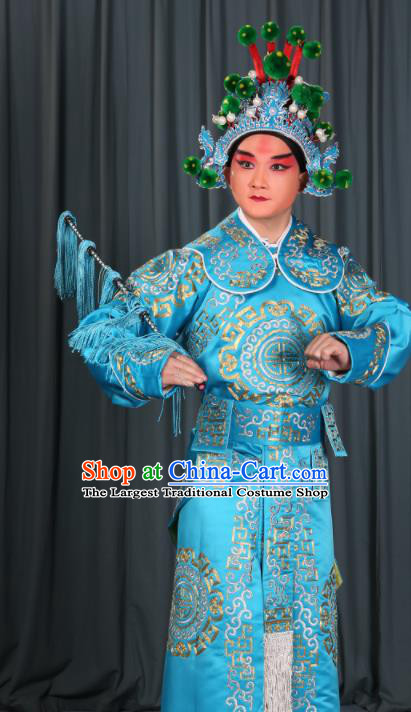 Professional Chinese Beijing Opera Takefu Costume Ancient Swordsman Blue Clothing for Adults