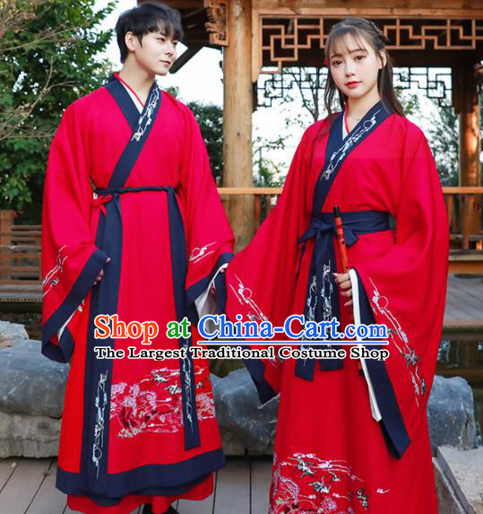 Chinese Ancient Swordsman Red Hanfu Dress Traditional Han Dynasty Knight Replica Costume for Women for Men