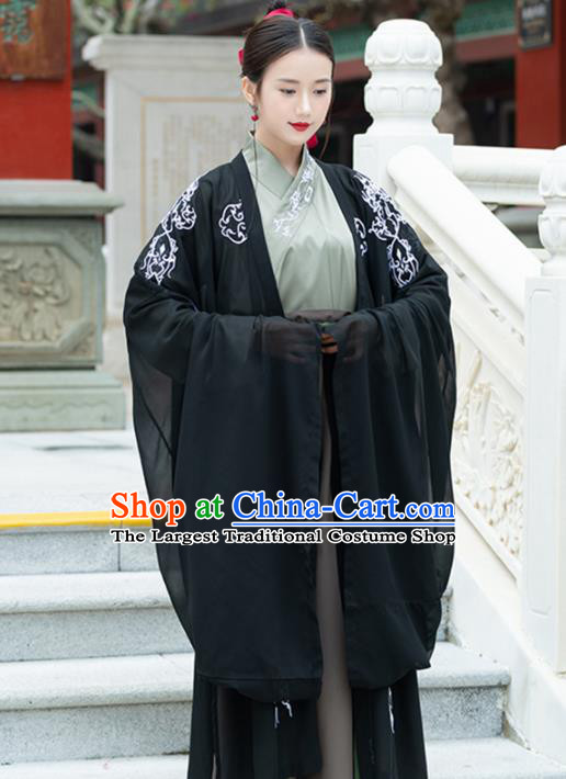Chinese Ancient Black Hanfu Dress Traditional Jin Dynasty Swordswomen Replica Costume for Women