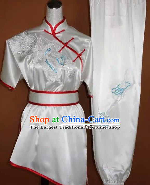 Chinese Traditional Tai Chi Embroidered Phoenix White Uniform Kung Fu Group Competition Costume for Women
