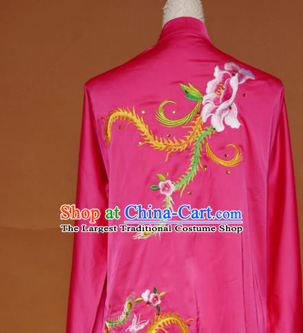 Top Tai Ji Training Embroidered Phoenix Peony Rosy Uniform Kung Fu Group Competition Costume for Women
