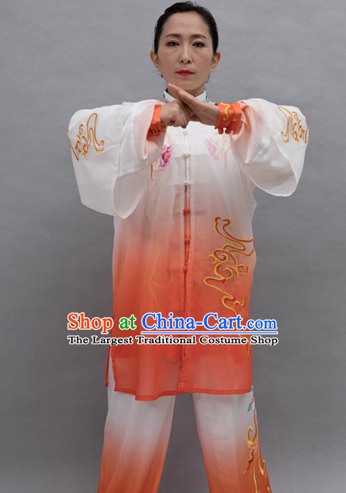 Top Group Kung Fu Costume Tai Ji Training Embroidered Orange Uniform Clothing for Women