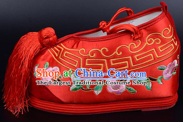 Professional Chinese Beijing Opera Bride Shoes Ancient Traditional Red Embroidered Shoes for Women