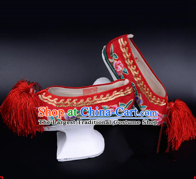 Professional Chinese Beijing Opera Shoes Ancient Qing Dynasty Princess Red Embroidered Shoes for Women