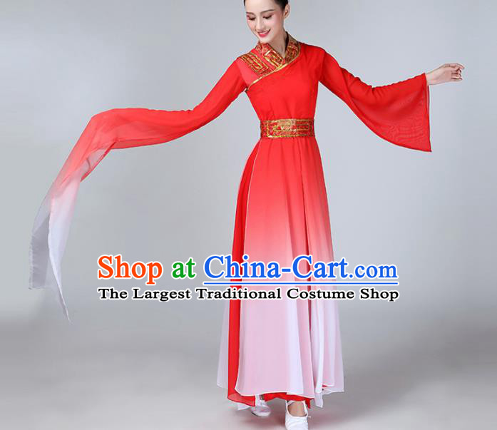 Chinese Traditional Stage Performance Costume Classical Dance Red Water Sleeve Dress for Women