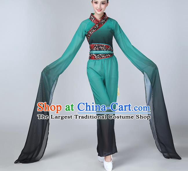 Chinese Traditional Stage Performance Dance Costume Folk Dance Green Water Sleeve Clothing for Women