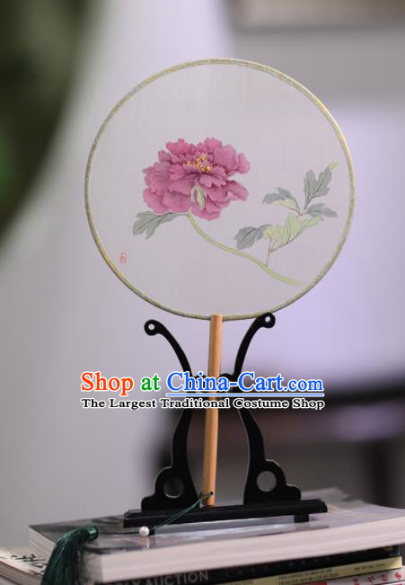 Chinese Traditional Handmade Round Fans Classical Painting Peony Palace Fan for Women