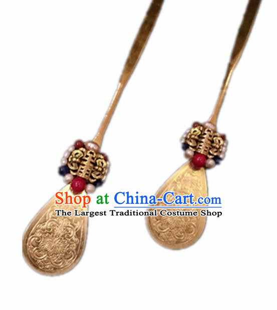 Chinese Ancient Handmade Palace Golden Hairpins Traditional Classical Hair Accessories for Women