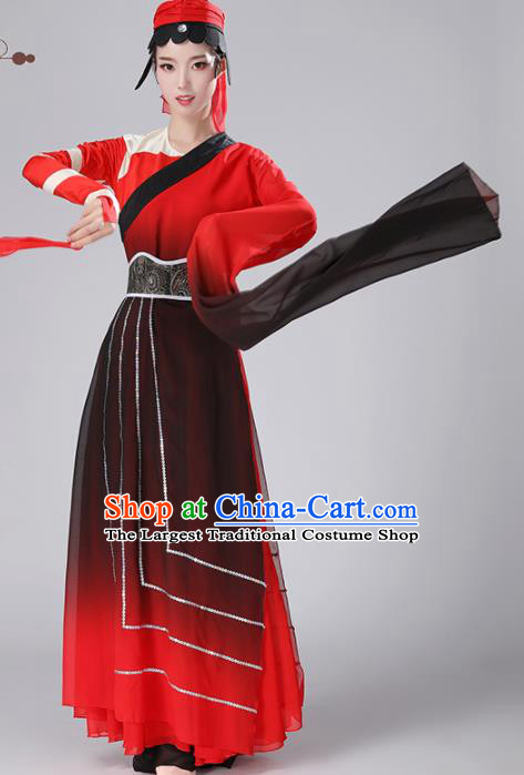 Chinese Traditional Stage Performance Costume Classical Dance Umbrella Dance Red Dress for Women