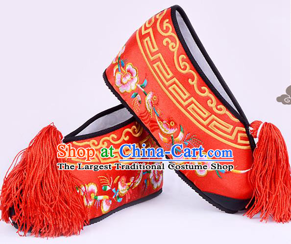Professional Chinese Beijing Opera Actress Shoes Ancient Princess Red Embroidered Shoes for Women