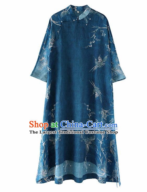 Chinese National Costume Traditional Cheongsam Classical Indigotin Qipao Dress for Women