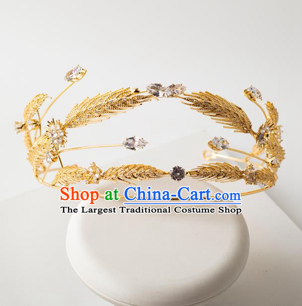 Top Grade Handmade Wedding Golden Wheat Royal Crown Bride Hair Accessories for Women