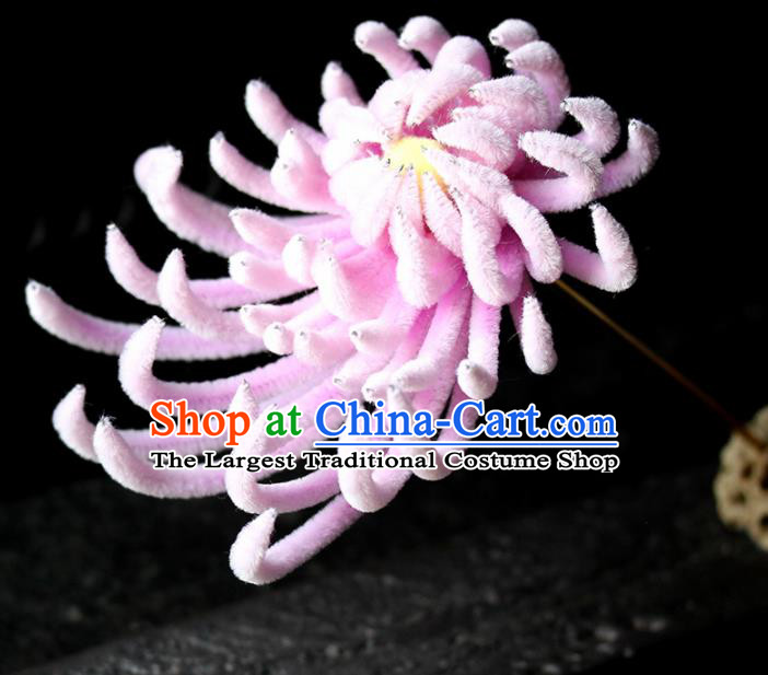 Chinese Ancient Palace Pink Velvet Chrysanthemum Hairpins Traditional Wedding Hair Accessories for Women