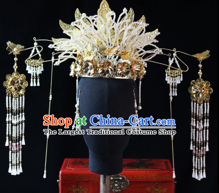 Chinese Traditional Palace Bride Hairpins Ancient Wedding Beads Phoenix Coronet Hair Accessories for Women