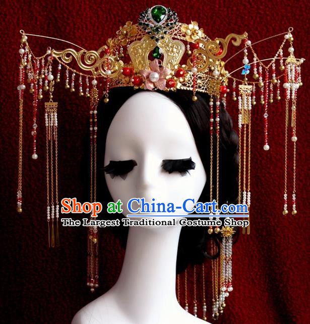 Top Grade Chinese Ancient Bride Tassel Phoenix Coronet Hairpins Traditional Hair Accessories Headdress for Women
