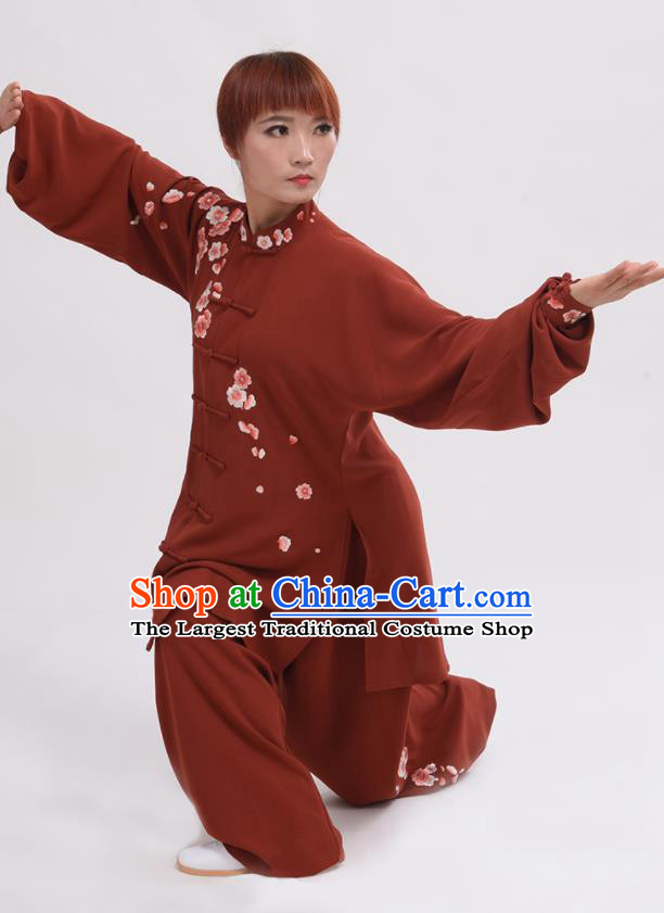 Chinese Traditional Tai Chi Rust Red Costume Martial Arts Tai Ji Competition Clothing for Women