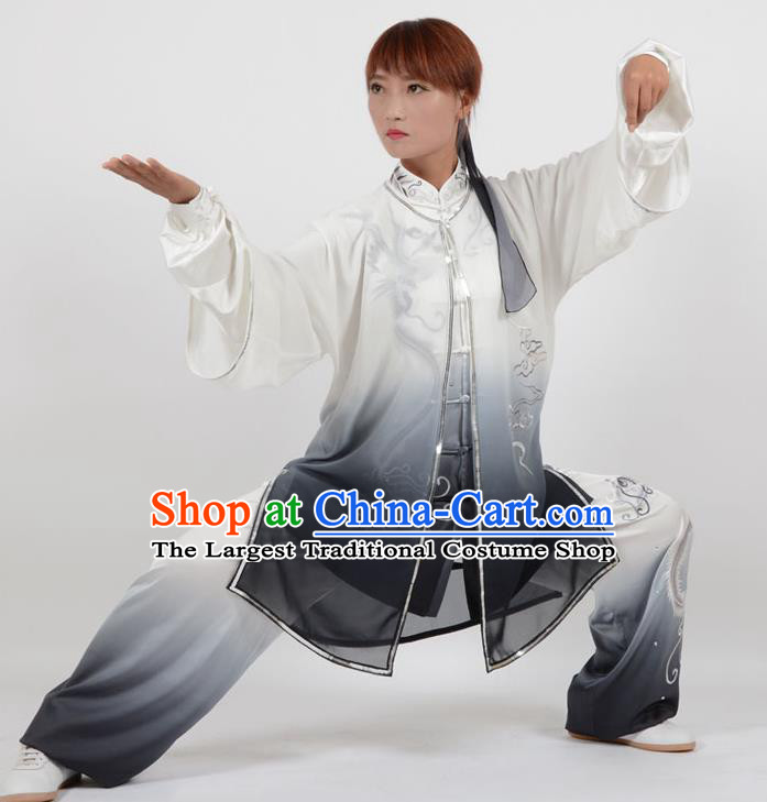 Chinese Traditional Kung Fu Embroidered Phoenix Black Costume Martial Arts Tai Ji Competition Clothing for Women