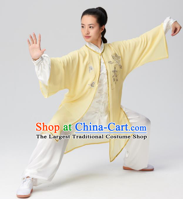 Chinese Traditional Kung Fu Tai Chi Costume Martial Arts Competition Embroidered Yellow Clothing for Women