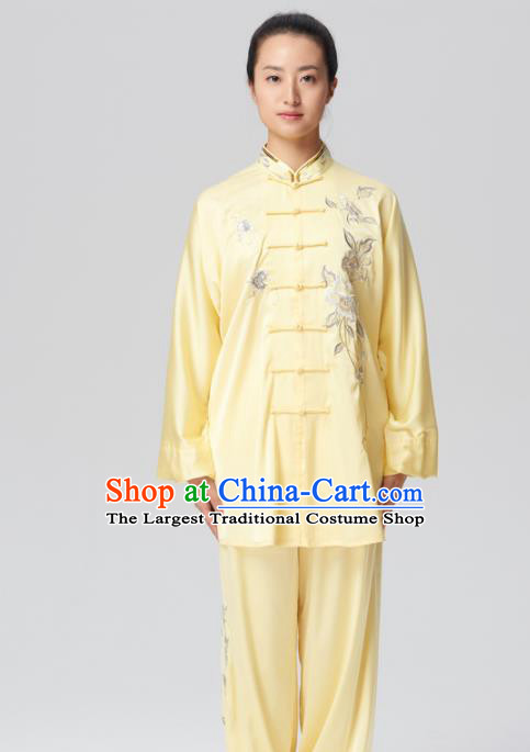 Chinese Traditional Tai Chi Yellow Costume Martial Arts Competition Embroidered Clothing for Women