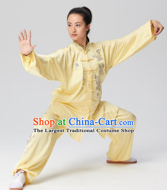 Chinese Traditional Tai Chi Yellow Costume Martial Arts Competition Embroidered Clothing for Women