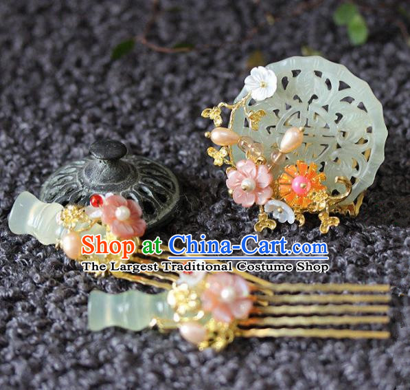 Handmade Chinese Ancient Jade Hair Combs Hairpins Traditional Hair Accessories Headdress for Women